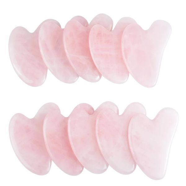 Atacado em forma de coração rosa quartzo guasha ferramenta para rosto e corpo massagem da pele pedra de cristal natural gua sha ferramentas faciais reduzir inchaço produtos de beleza