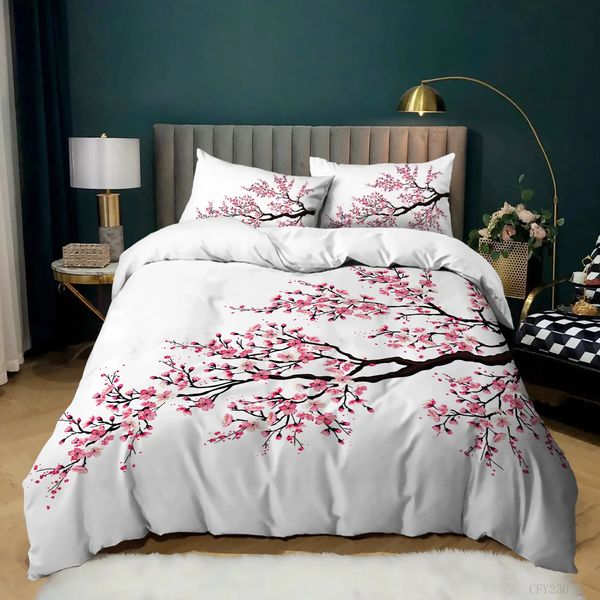 Комплекты постельного белья с цветком сливы, красный цветок, цветочный утешитель для детей, девочек-подростков, пуховое одеяло в японском стиле с чернилами, королевский размер 231122