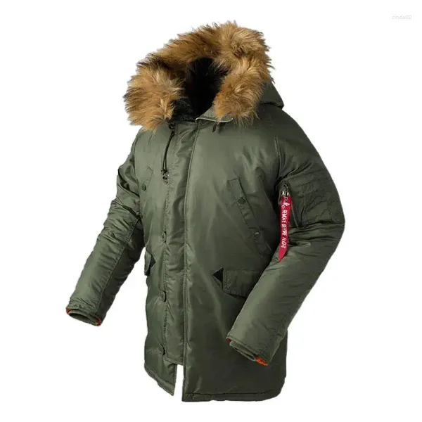 Giacche da uomo Bomber da volo Parka Piumino da pilota con cappuccio Colletto in piume Tasche multiple Cappotto invernale da uomo spesso