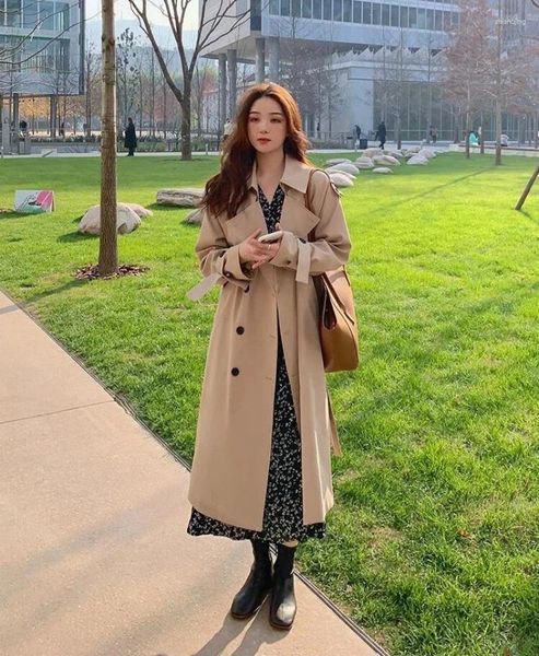 Frauengrabenmäntel 2024 Frühling Frau Lange Mode Koreanische Streetwear Lose Mantel Lässig Elegant Khaki Schwarz Windjacke Mantel