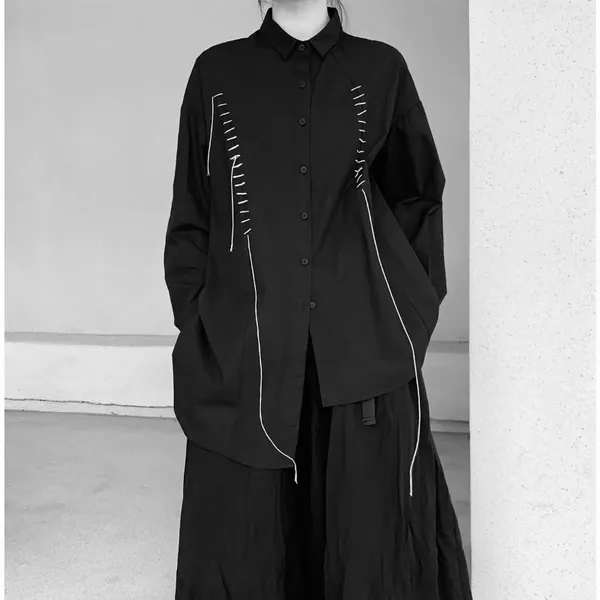 Camicie casual da uomo Giacca Yamamoto Yohji Vento scuro Camicia a maniche lunghe con frange irregolari con linea bianca Camicie larghe e da donna