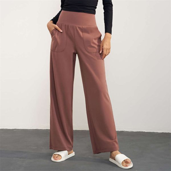 Lu Lu Pant Align verdickte Hose mit weitem Bein für Damen, Sport, Yoga, Zitronenstrumpfhose, Fitness, Jogginghose mit hoher Taille, lockeres Laufen, Workout, Freizeithose mit Tasche, LL