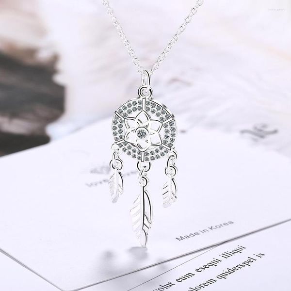 Catene VENTFILLE 925 Timbro Argento Colore Dream Catcher Collana Per Le Donne Ragazza Moda Zircone Fiore Foglia Gioielli Regalo Di Compleanno Dropship