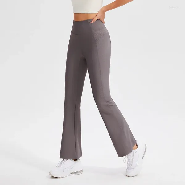 Calças ativas leggings flare yoga pant mulheres cintura alta perna larga ginásio treino de fitness esportes com nervuras calças de dança latina com pocke