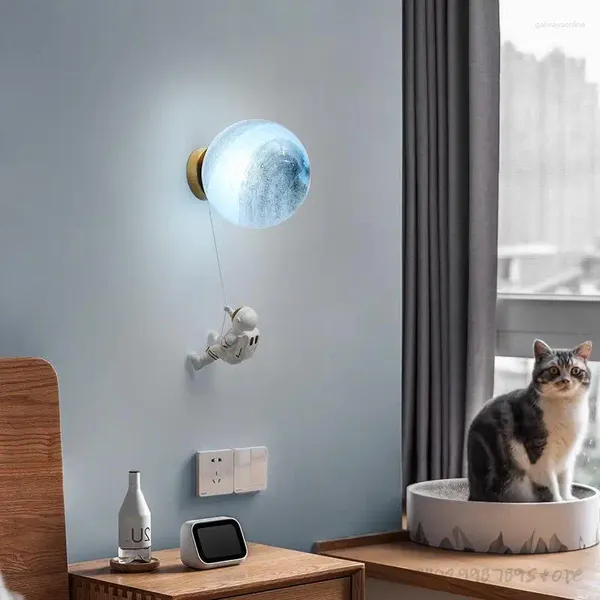 Lâmpada de parede moderna lua dos desenhos animados led para crianças quarto iluminação fundo criativo cabeceira arandelas decoração casa