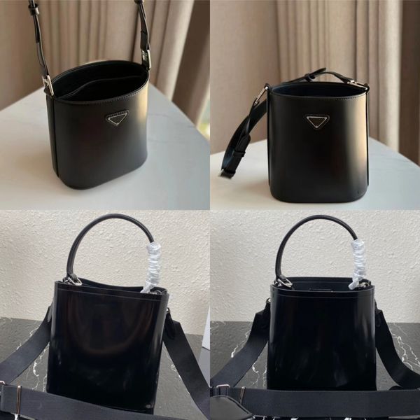 10A Plain Light Black Classic High Quality Bucket Bag Crossbody para Mulheres Bolsas Luxurys Bolsas Designer Show Prado Bags Black Letter Genuine Leather