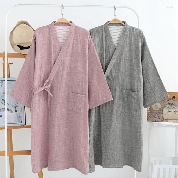 Pigiameria da donna Cotone Accappatoio da donna Stile giapponese Kimono Accappatoio estivo da donna Scollo a V Manica lunga Primavera Crepe Confortevole