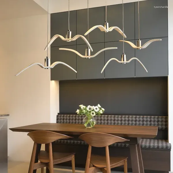 Lustres Pássaro Gaivota Pingente Iluminação Arte Cozinha Nordic Sala de Jantar Crianças Lustre Preto Mesa Branca Decoração Moderna