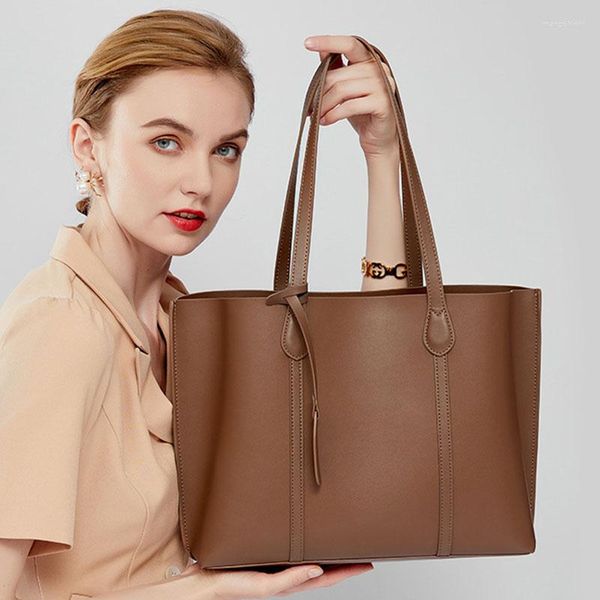 Abendtaschen Große Kapazität Einkaufstasche 2023 Frauen College Stil Pendler Mode Mädchen Echtes Leder Handtasche Weibliche Schulter