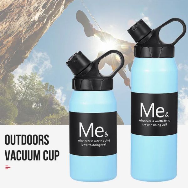 750ml/950ml garrafa térmica isolada garrafa térmica copo quente e frio esportes metal dupla parede vácuo caneca térmica alça