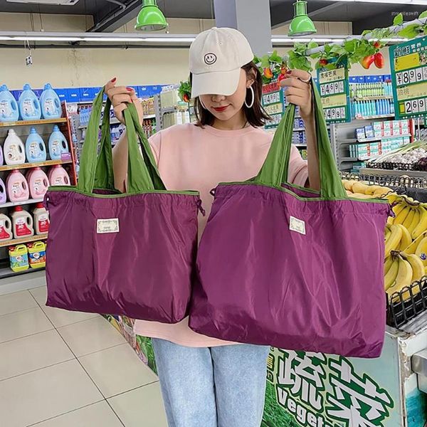 Borse portaoggetti Borsa per la spesa riutilizzabile di grande capacità Borsa per la spesa pieghevole con coulisse Borsa da viaggio per donna