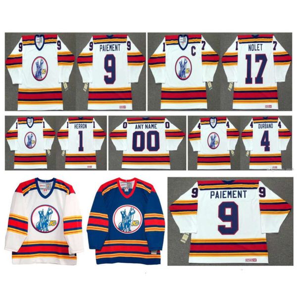 Maglia vintage Kansas City Scouts 1 DENIS HERRON 4 STEVE DURBANO 9 WILF PAIEMENT 17 SIMON NOLET Nome personalizzato bianco Numero Retro CCM Hockey raro