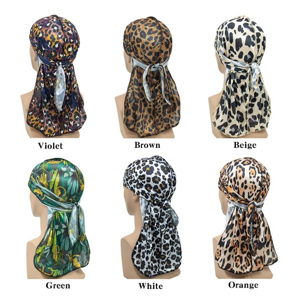 2023 Nuovo Raso Della Stampa Del Leopardo Cappello Da Pirata Hip-Hop Elastico Wrap Testa Turbante Caps Durag Accessori Per Capelli Copricapi Cinghie Lunghe