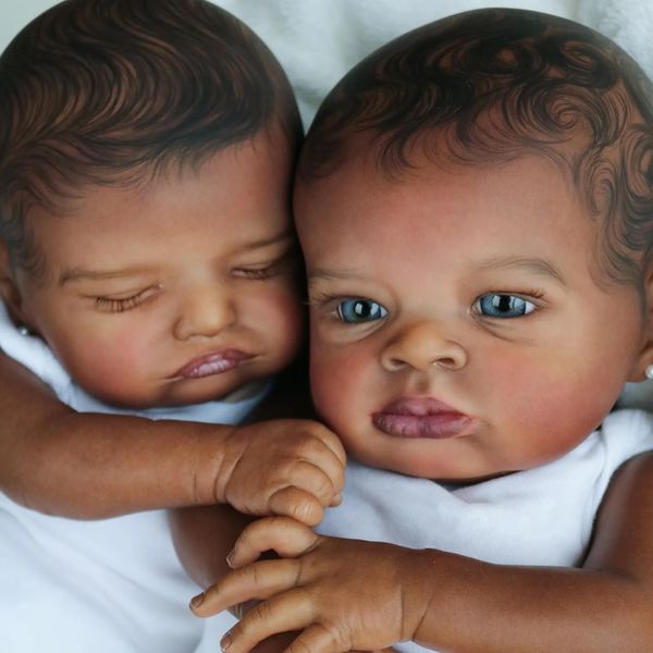 Puppen 45 cm, Künstler-Ölgemälde, Rosalie und Lanny Bebe Reborn, dunkle Haut, lebensechte echte Puppe, Muecas Reborn Reales Para Nias 231122