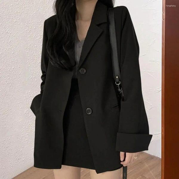 Ternos femininos na moda feminino blazer botão design casaco único breasted senhora do escritório viajando puro preto terno jaqueta todos os jogos