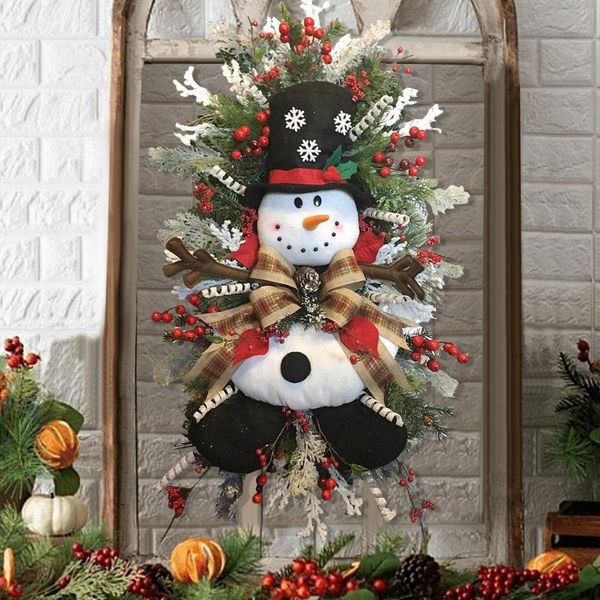 Flores decorativas Decoração de natal boneco de neve grinaldas ornamentos pendurados decorações da parede da porta da frente Merry Tree