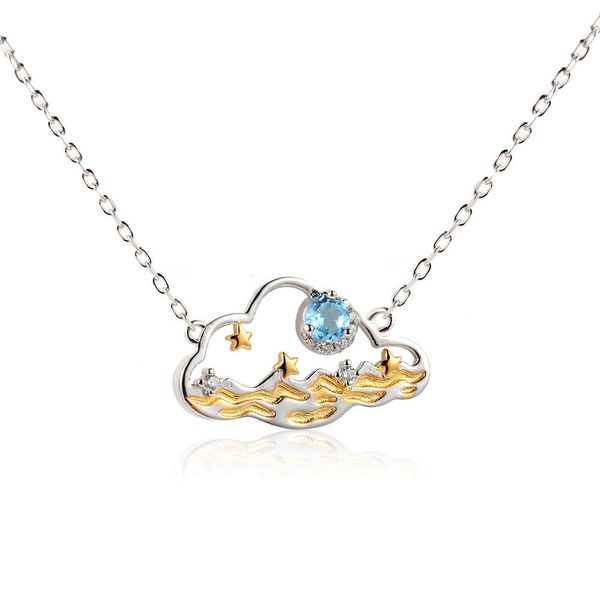 Aimgal Fine Jewelry Seas Of Clouds Designer-Halskette mit natürlichem Topas und Opal, Silber, mit Gold überzogen