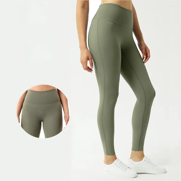 Pantaloni attivi da donna che vendono leggings da yoga con logo in nylon ad alta elasticità per fitness da jogging senza linea a T per allenamento in vita