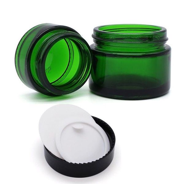 Frasco de vidro verde para cosméticos, frasco de creme para bálsamo labial, tubo de ensaio de vidro redondo com forros internos de PP 20g 30g 50g Frasco cosmético Mjvlr