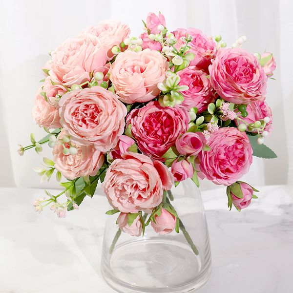 Künstliche Blumen Pfingstrose Bouquet Seide Rose Vase für Wohnkultur Garten Hochzeit dekorative gefälschte Pflanzen Weihnachtsgirlande Material SZ03210