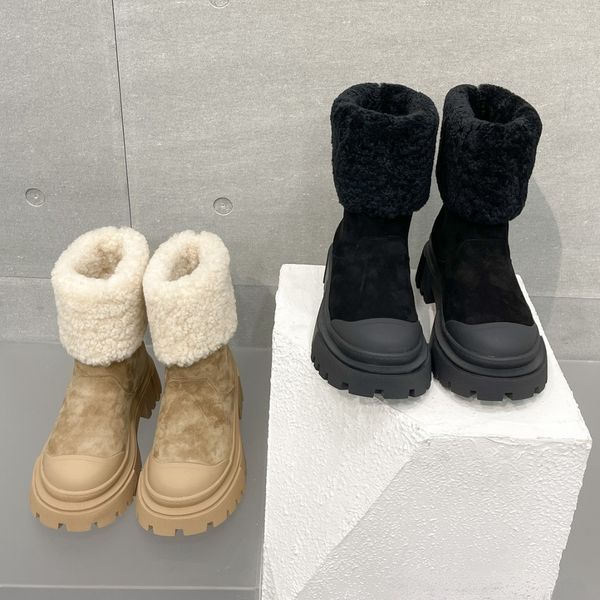 Botas femininas de neve com sola grossa e cano curto, estilo britânico, outono e inverno