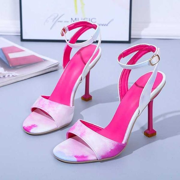 Kleid Schuhe 2023 Frauen Sandalen Sexy Dicke High Heels Schnalle Candy Einfarbig Casual Sommer Schuhe Damen Schuhe Party Sandalen Frauen