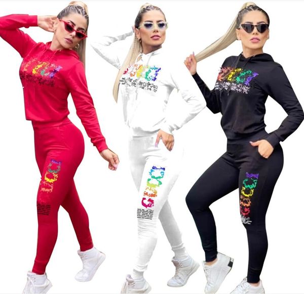 Yeni Bahar Kadın Baskı İki Peice Set Hoodie+Pantolon Jogging Suits Kapüşonlu Sweatershirt Kadın Y2K Trailsuits Tasarımcı Günlük Fermuar Ceketleri ve Jogger Pantolon