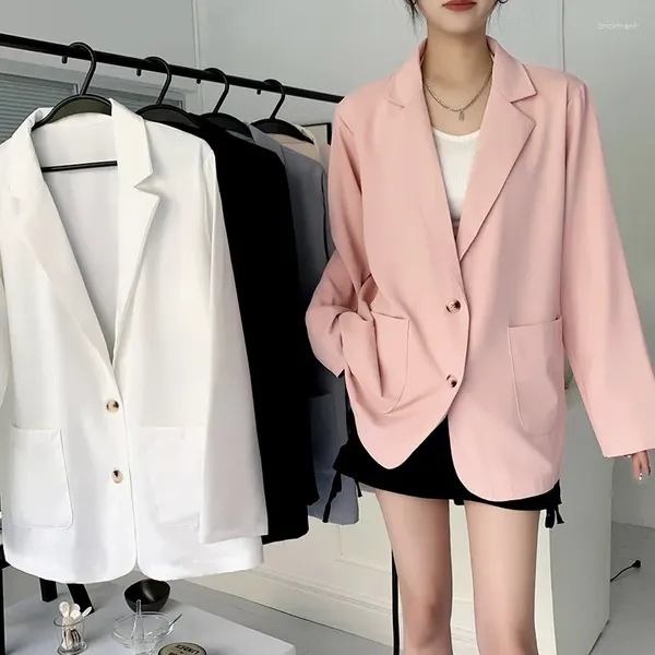 Abiti da donna Taglie forti S-4XL Giacca blazer da donna Allentata Oversize Primavera Autunno Moda Casual Elegante Ufficio Nero Beige Bianco Rosa Blu