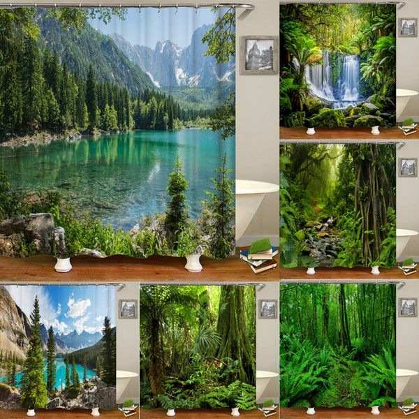 Tende da doccia Foresta Scenario naturale Tenda Pianta verde Albero Paesaggio Stampa 3D Camera Bagno Poliestere impermeabile Decorazioni per la casa 230422