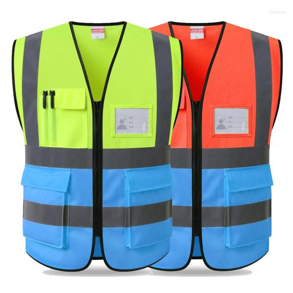 Herrenwesten Reflektierende Sicherheitsweste Hohe Sichtbarkeit Zweifarbige Arbeitskleidung Gelb und Blau ANSI Klasse 2 mit Taschen Reißverschluss