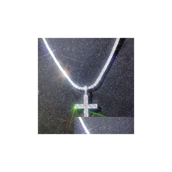 Ожерелья с подвесками Сияющий бриллиантовый камень Крест Подвески Ожерелье Ювелирные изделия с платиновым покрытием Мужчины Женщины Подарок любовнику Пара Relius Drop Deliv Dhqwz