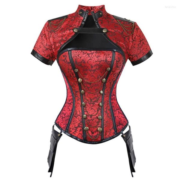 Frauen Shapers Vintage Punk Schal Stahl Gericht Korsett Reißverschluss Gothic Schwarz Rot Sexy Bandage Kurzarm Coole Mode Weste