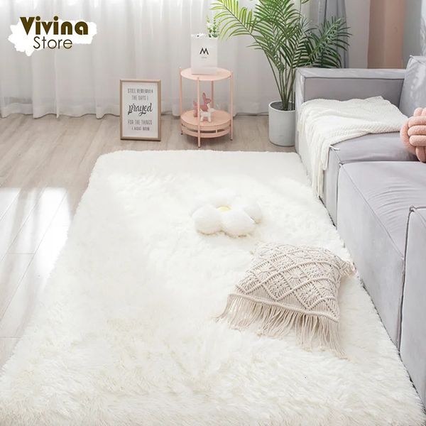 Tapis Tapis de sol moelleux tapis pour chambre à coucher tapis en peluche blanc Style nordique pour chambre d'enfants tapis de Table basse décor de chambre mignon doux Shaggy 231122