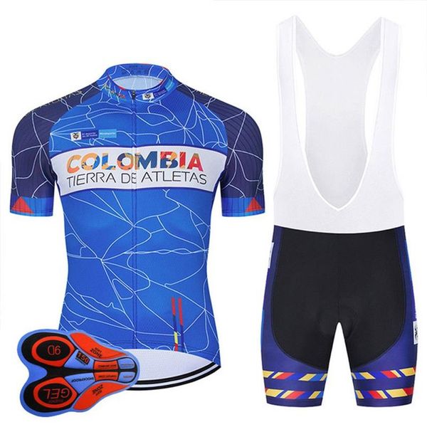 2022 Team Colombia Blue Pro Bisiklet Jersey 19d Jel Bisiklet Şortları Takım MTB Ropa Ciclismo Mens Yaz Bisiklet