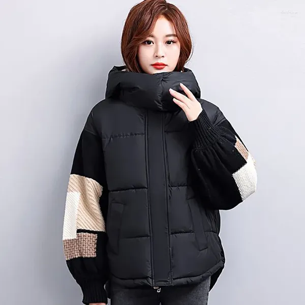 Casacos de trincheira femininos com capuz emendado mulheres jaqueta de algodão curto solto casual moda elegante pão quente casaco 2023 inverno feminino engrossar parkas