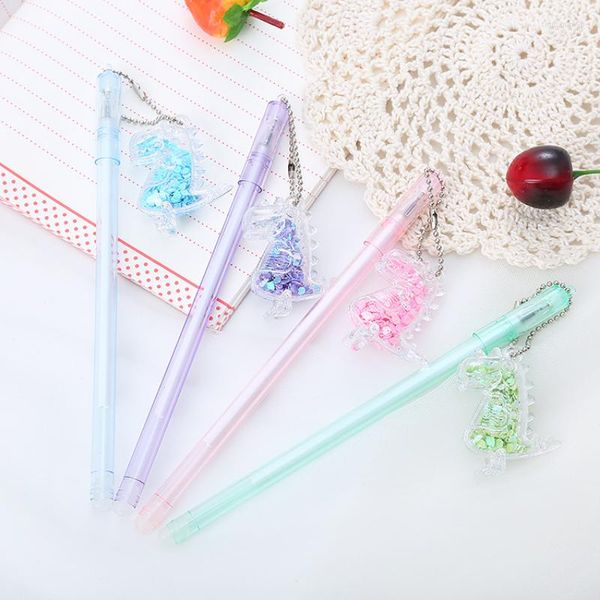 4 teil/los Netter Anhänger Dinosaurier Glitter Gel Stift Für Kinder Student Schule Bürobedarf Schreibwaren Kawaii Schreibstifte 0,5mm Schwarz