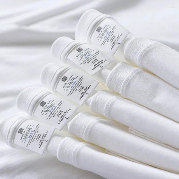 Camisetas femininas de algodão de manga comprida camiseta 220g peso pesado branco base casaco para homens e mulheres solto sólido casual top