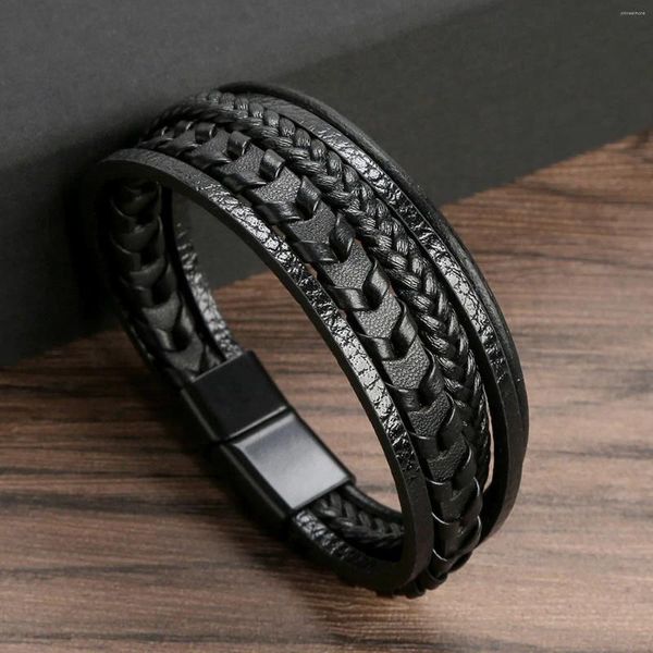 Charme pulseiras moda estilo mão-tecido multi-camada pulseira de couro masculino legal preto hip hop punk clássico masculino presente grande venda