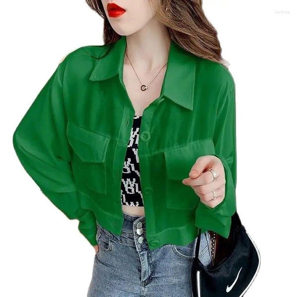 Jaquetas femininas finas chiffon protetor solar jaqueta 2023 verão casual manga comprida cardigan casaco curto topos verde branco preto outerwear