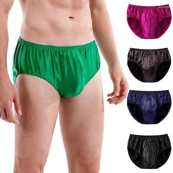 Unterhosen Sexy Ice Silk Slips für Männer Atmungsaktive Satin Herrenhöschen Bequeme Tasche Mittlere Taille Shorts Intimates Unterwäsche