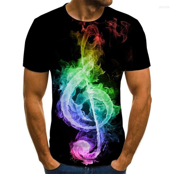 T-shirt da uomo 2023 Personalità Stampa digitale 3D T-shirt a maniche corte per bambini Nota musicale Ice Fire Man Wommen Girocollo casual allentato