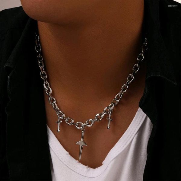 Anhänger Halsketten High-End-Edelstahlschmuck Herren Dolch Kurze Halskette Modische Hip-Hop-Kreuzkette Accessoires Geburtstagsgeschenk