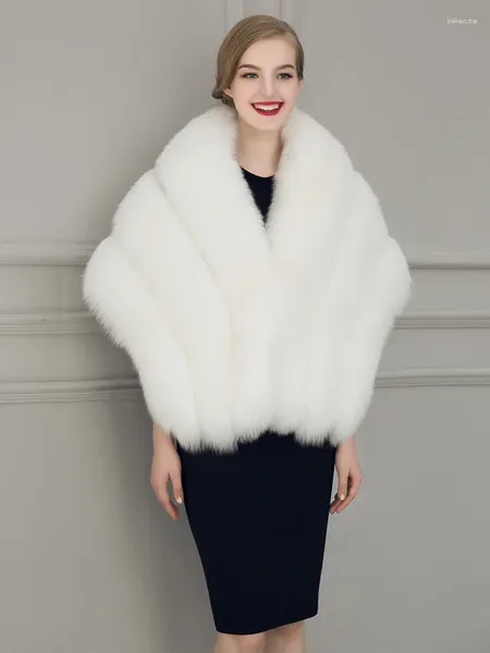 Pelliccia da donna 155x40 CM Scialle da sposa bianco oversize da donna Cappotto caldo e spesso mantello soffice e soffice