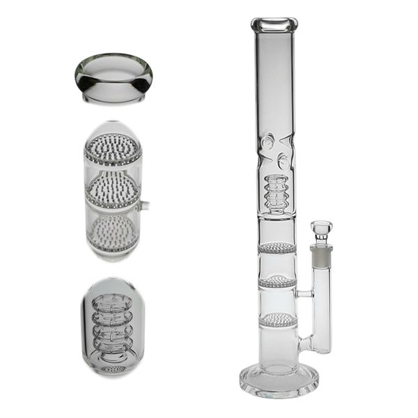 SAML 43 cm/32 cm Uzun Su Borusu Nargile Üç Petek Dab Rig Percolator Birdcage perc Cam Bong 5mm kalın Ortak boyutu 18.8mm PG3027