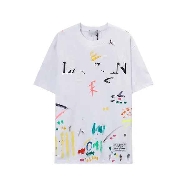 Lanvin Gallerys Dept Erkekler T-Shirts Gal Lavin Gömlek Erkek Tasarımcı Tişört Sıradan Kadın Tees El boyaması Mürekkep Sıçraması Graffiti Mektupları Gevşek Kısa Kollu Yüksek 2575