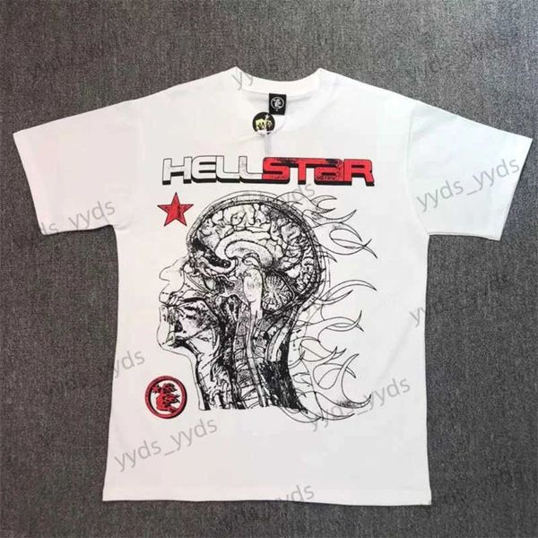 T-shirt da uomo Hellstar T-shirt in cotone 100% con cervello stampato High Street 1 1 Vestibilità ampia Maniche corte adatte sia per uomini che per donne T231122