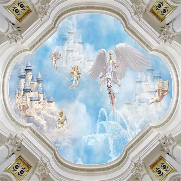 po Wandmalereien Tapete Engel Himmel Himmel Zenit Wandgemälde 3D Decke Wandgemälde Tapete275w