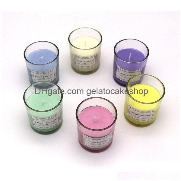 Candele Aromaterapia Tazza di vetro Candela Romantico San Valentino Compleanno Festival Decorativo per la casa Profumato Paraffina Viola Magnolia Goccia Del Dhecv