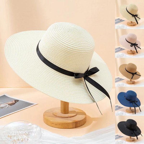 Cappelli a tesa larga Semplice pieghevole Floppy Girls Cappello di paglia Sun Beach Donna Estate Uv Protezione Berretto da viaggio Lady Female L2