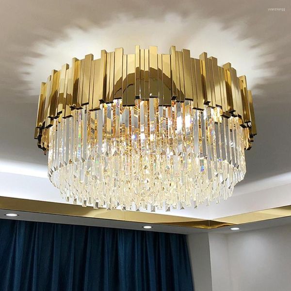 Kronleuchter Pendelleuchten Luxus-LED-Kristall-Kronleuchter Edelstahl-Lampe Cristal Hanging Lampshade Wohnzimmer-Deckenglanz-Befestigungen